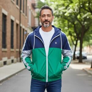 Zine Colorblock Windbreaker 💚💙 Unisex Medium Blue Turquoise Hoodie